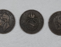 Moneda Italia 10 céntimos 1866; Brasil 40 Rs 1879; Empire Francés 1855 10 centimos