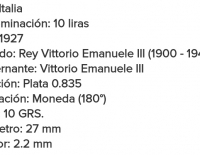 Moneda de plata 10 Liras Italia 1927